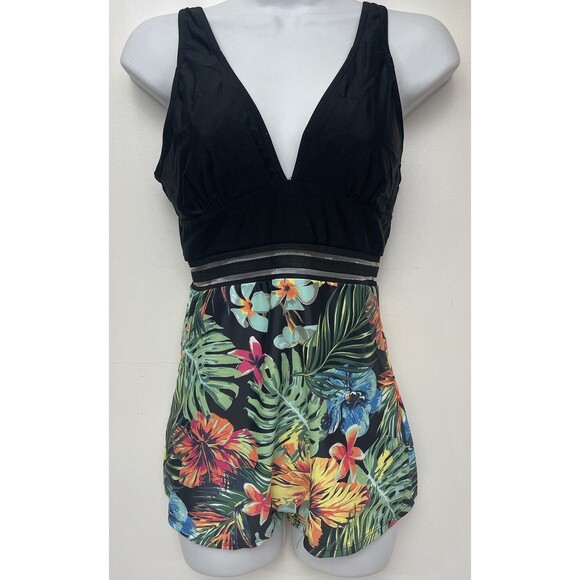 Women's Unbranded Black Floral One Piece Padded Swimsuit Size M B17 - Picture 1 of 5
